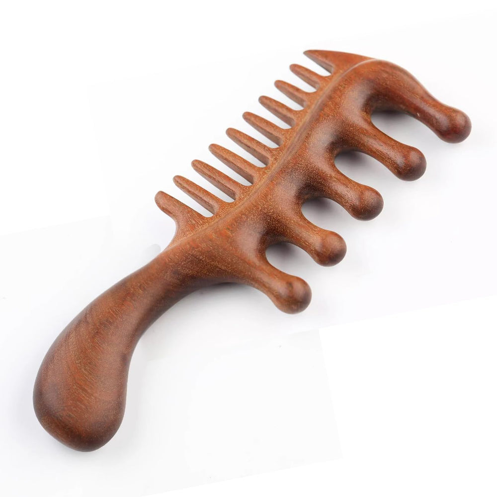 iUnxkmi peigne bois santal double-face pour massage cuir chevelu et coiffage doux.