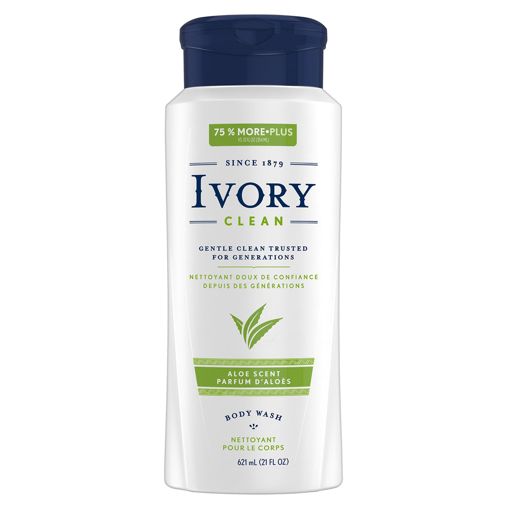 Ivory Gel Lavant Corps à l’Aloé dans une bouteille, nettoyage doux et hydratant.