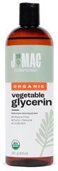 Glycérine végétale bio J MAC BOTANICALS en bouteille 16oz pour hydratation naturelle.