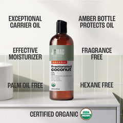 J MAC BOTANICALS Huile Coco Fractinee, bouteille 32 onces, huile porteuse idéale pour massage.
