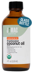 J MAC BOTANICALS huile coco fractionnée – bouteille-verre 4oz, hydratation légère pour peau et cheveux.