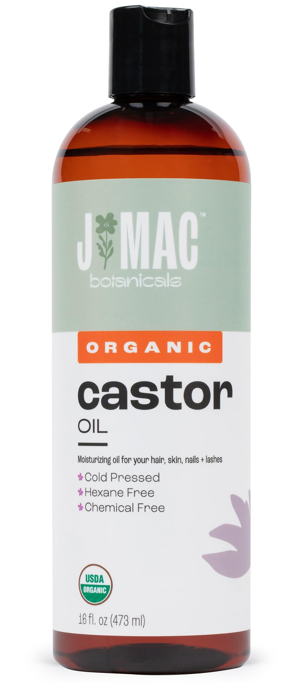 J MAC BOTANICALS huile de ricin, versement en cours, usage quotidien potentiel.
