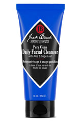 Marque Jack Black: nettoyant visage et tonique quotidien, design de la bouteille, peau prête au rasage.