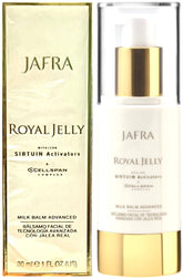 JAFRA Gelee Royale Baume Lait Visage 1oz, flacon luxueux prêt pour hydratation rapide.