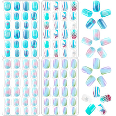 Ongles JANYUN queue-poisson bleu : pose rapide et ludique pour enfants