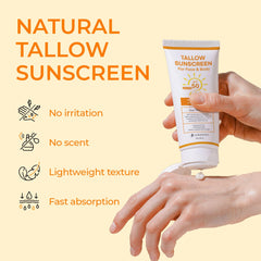 Jardient Beef Tallow Sunscreen SPF 50 application on hand for easy coverage.