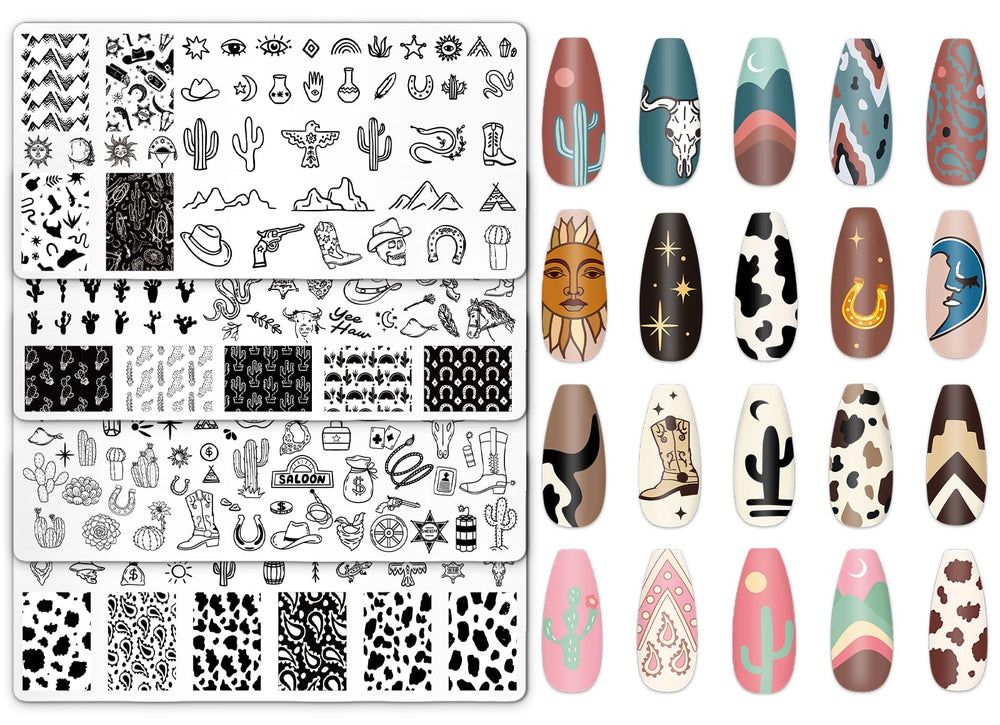 JarThenaAMCS plaques western cowgirl pour stamping précis sur ongles