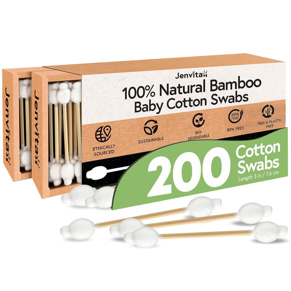 Jenvita pack de bâtonnets oreilles en bambou 200 pièces, nettoyage doux et sûr
