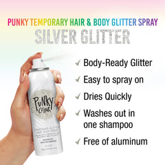 Punky Paillettes Argent sur cheveux, brillance légère et rapide.