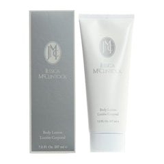 Lotion corporelle Jessica McClintock au karité et macadamia pour hydrater durablement.