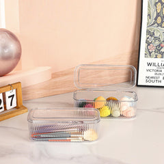 JessLab boîte cosmétique transparente pour éponges et outils, rangement clair et accessible.