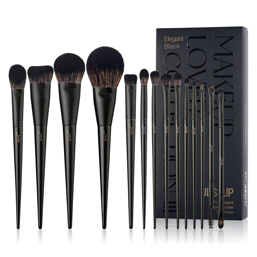 Pinceaux Jessup 14 pièces noir – ensemble professionnel pour le visage.