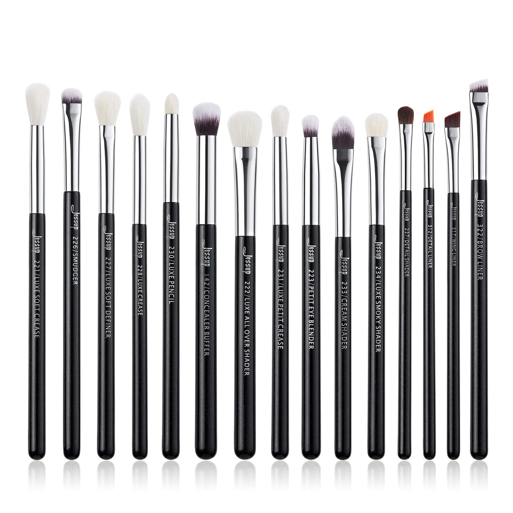Pinceaux Jessup ensemble yeux 15pcs pour un maquillage précis et polyvalent.