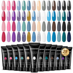 JEWHITENY 28-color poly gel kit front view for at-home salon setup
