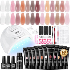 JEWHITENY kit-extension gel avec lampe 48W, idéal pour nail art à domicile.