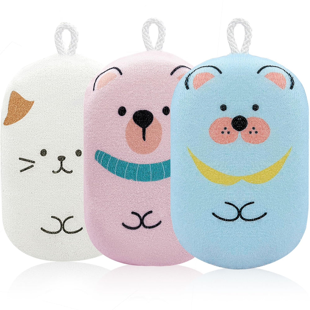 JielileHome loofah ours bleu, douceur et absorption pour le bain des enfants.