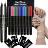 Jim&Gloria stylo tatouage temporaire 10 couleurs pour motifs colorés sur la peau