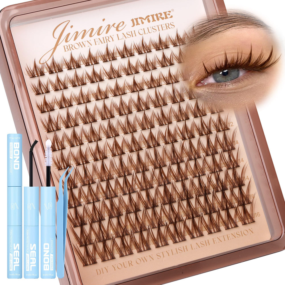 JIMIRE kit clusters cils marron – ensemble complet pour un look naturel à domicile