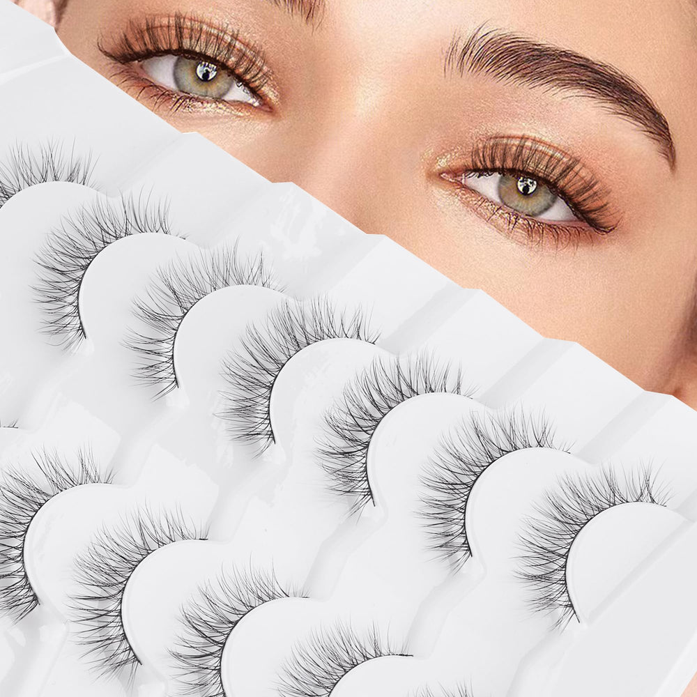 Jiocolor cils artificiels effilés, 7 paires pour un regard naturel.