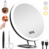 Miroir loupe JJhxr 30x avec lumière pour un maquillage précis et clair.