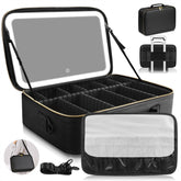 JJhxr sac maquillage 15x11 avec miroir à DEL pour rangement pratique en déplacement.
