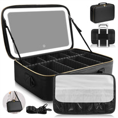 JJhxr sac maquillage 15x11 avec miroir à DEL pour rangement pratique en déplacement.