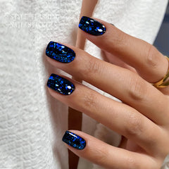 Autocollants gel JMEOWIO bleu foncé, facile à appliquer et lisser pour un look rapide