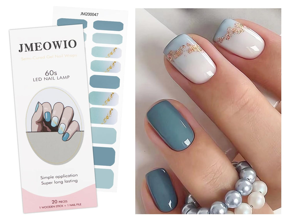 Jmeowio Gel Nail Stickers dégradé bleu paillettes, longue tenue possible