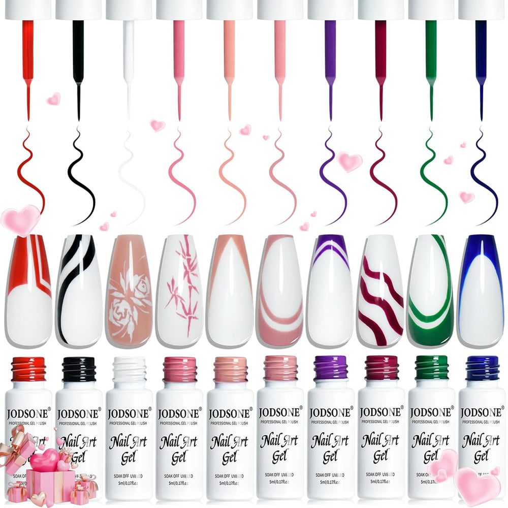 Jodsone ensemble gel liner nail art: 10 pièces pour tracés précis et nets.
