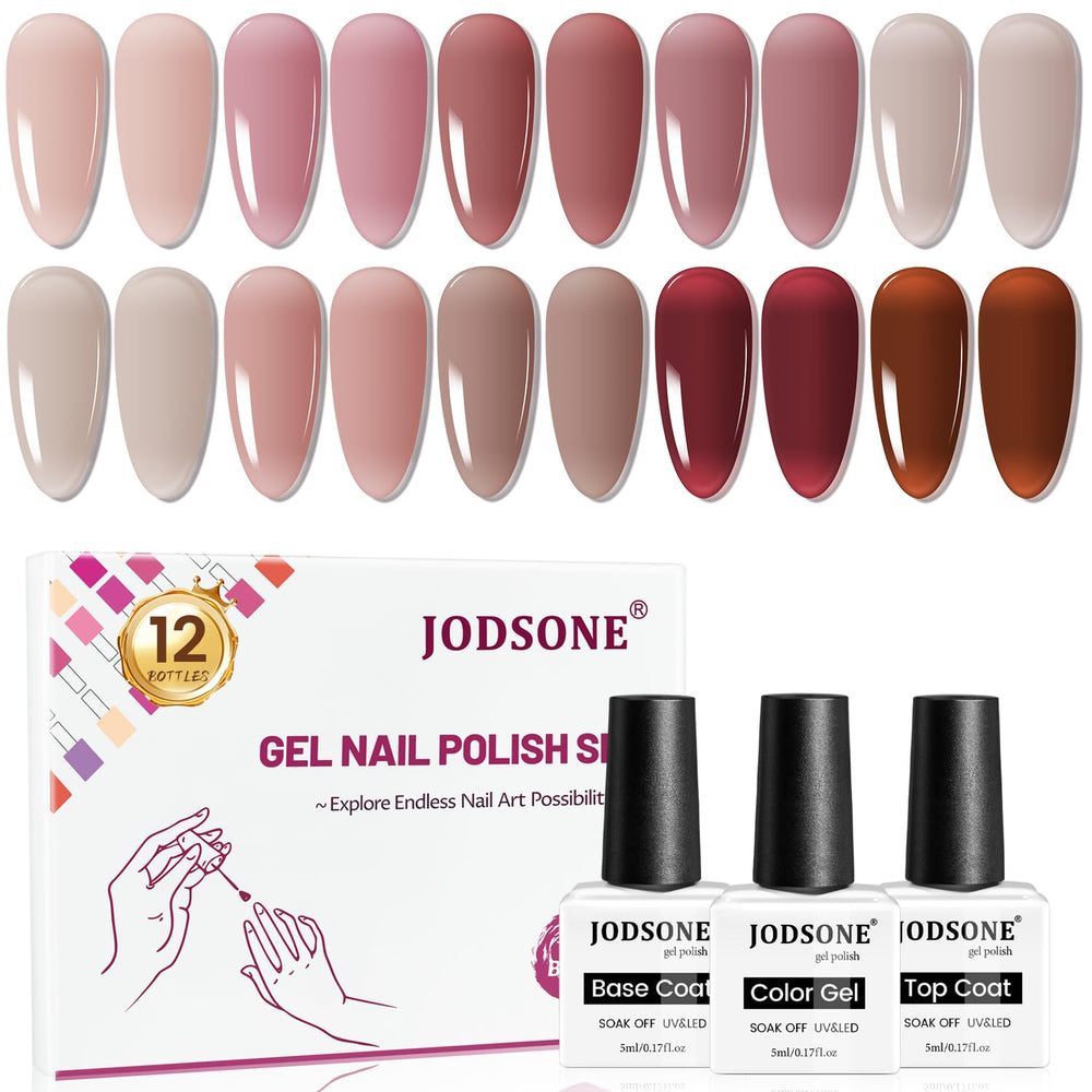 JODSONE set-vernis gel 12 pièces, palette de couleurs translucides, parfaite pour le bricolage à la maison.