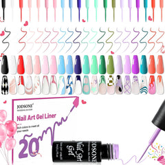 JODSONE ensemble gel art pour ongles: 20 couleurs éclatantes pour motifs précis.