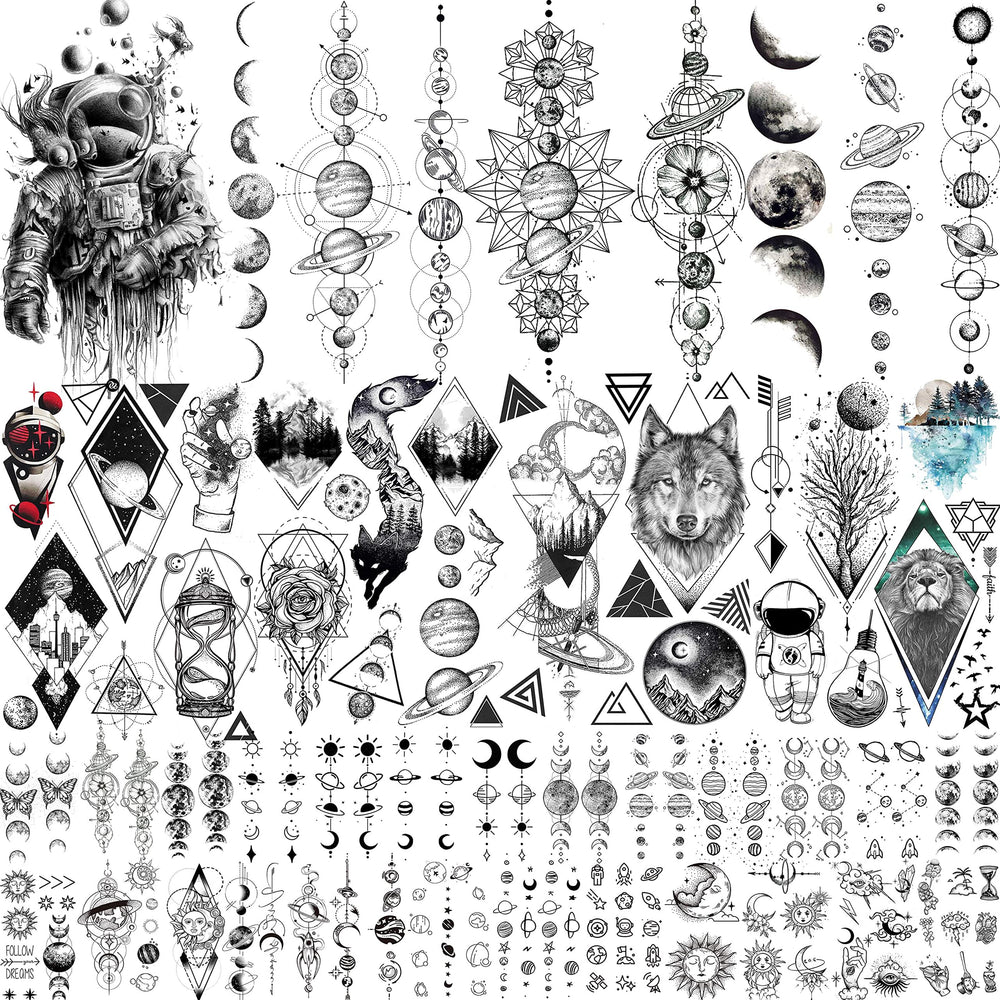 JOEHAPY tatouages temporaires espace – ensemble 33 feuilles, parfait pour tous les âges.