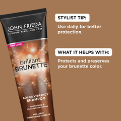 John Frieda Brilliant Brunette, perles pulverisées visibles, texture améliorée.