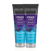 John Frieda Dream Curls Shampoo bottle highlights frizz control for defined curls.