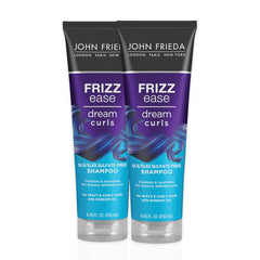 John Frieda Dream Curls Shampoo bottle highlights frizz control for defined curls.