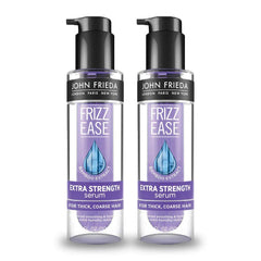 La bouteille du sérum Frizz-Ease de John Frieda pour cheveux plus lisses et hydratés.