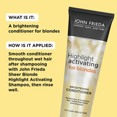 Étiquette du produit John Frieda Sheer Blonde avec informations claires.
