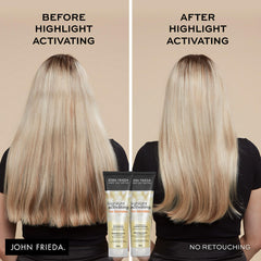 John Frieda Sheer Blonde Shampooing – étiquette lisible, produit adapté pour les nuances blondes.