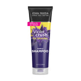 John Frieda Violet Crush Shampoing blond, bouteille-pompe, neutralise les tons jaunes.