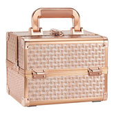 Joligrace coffret maquillage rose-or avec miroir intégré pour rangement efficace.