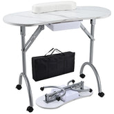 Joligrace table-manicure pliable-portable-marbre, surface facile à nettoyer et prête à l’emploi.