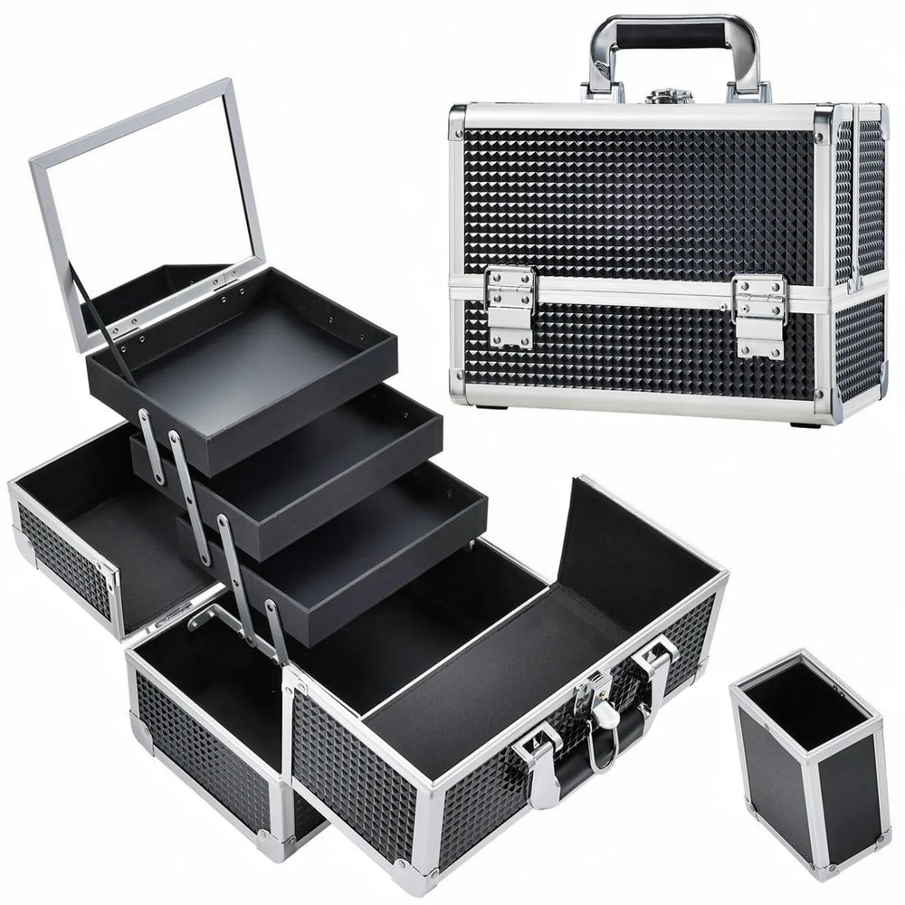 Joligrace trousse maquillage 3 etages avec miroir pour organisation rapide.