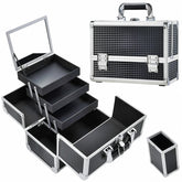 Joligrace trousse maquillage 3 etages avec miroir pour organisation rapide.