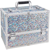 Valise Joligrace maquillage holographique argent, rangement sûr et élégant pour studio.