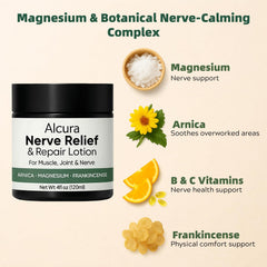 Close-up of Alcura Nerve Cream texture showing lightweight, non-greasy feel.
