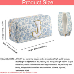 JOVAKIT sac maquillage bleu fleuri avec zip, rangement securise en voyage.