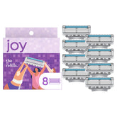 JOY récharges de rasoir femme violet, 8 pièces, pour un rasage confortable et efficace.