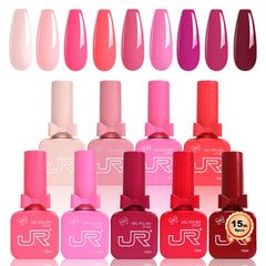 JR Ensemble Vernis Gel 15ml rouge-nude-rose – éclat durable pour une manucure élégante.