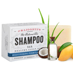 Shampoing-bar hydratation-profonde J.R.LIGGETT'S pour cheveux nourris et brillants.