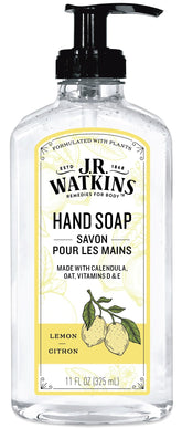 Savon pour les mains J.R. Watkins au citron dans une bouteille claire, usage quotidien.